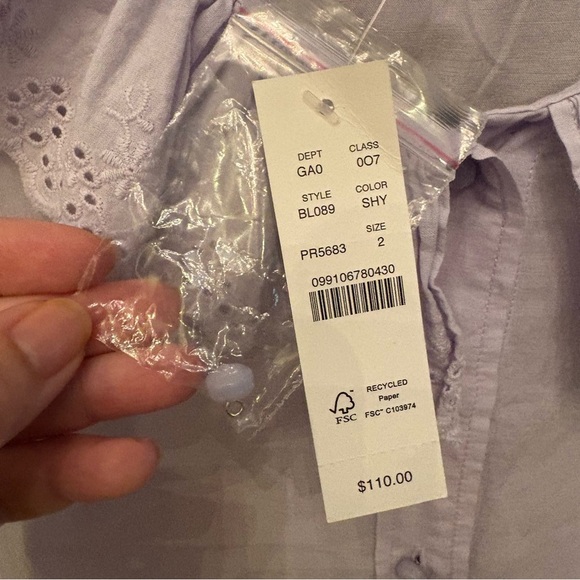 NWT~J. CREW Lavender Eyelet Ruffled Collar Cuffs Blouse Size 2 - Picture 7 of 10